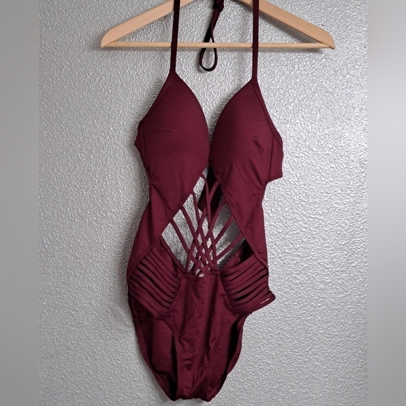 Maroon One Piece With Strappy Cut Outs - Picture 1 of 5